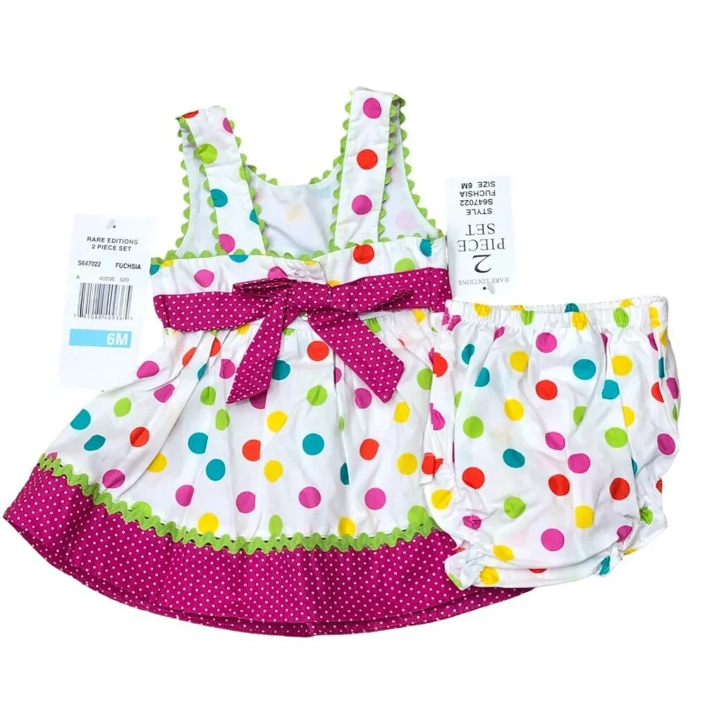 RARE EDITIONS polka‎ dot BABY GIRL 2 PIECE SET OUTFIT 6MOS NWT